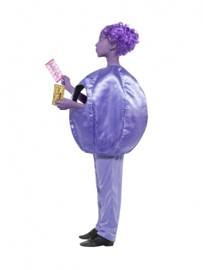 Naar het gelijknamige boek van Roald Dahl, dit Roald Dahl Deluxe Violet Beauregarde Kostuum, één van de 5 kinderen die de Willy Wonka Fabriek binnen kwamen. Dit kostuum bestaat uit een Top, een Broek een Golden Ticket & Bubblegum.