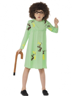Naar het gelijknamige boek van Roald Dahl dit leuke Mrs Twit Kostuum. Dit kostuum bestaat uit een groene jurk met pruik, wenkbrauw en wandelstok.