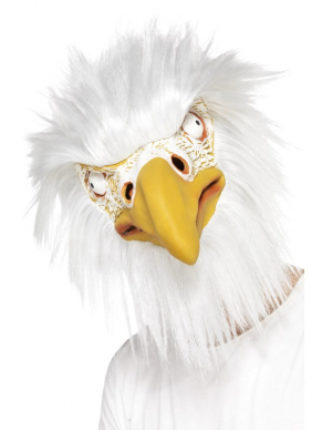 Een leuk Full Overhead Latex Eagle Masker met haar.