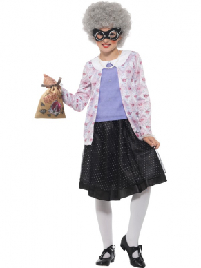 Doe eens gek en ga voor dit geweldige David Walliams Deluxe Gangsta Granny Kostuum, bestaande uit een paarse top, zwarte rok, pruik en oogmasker.