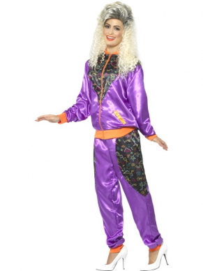 Retro Shell Suit Dames kostuum, dit kostuum bestaat uit een jasje met broek gestyled in echte retro kleuren voor een te gek 80's party.Kijk hier voor bijpassende accessoires en ander eighties kostuums voor dames.
