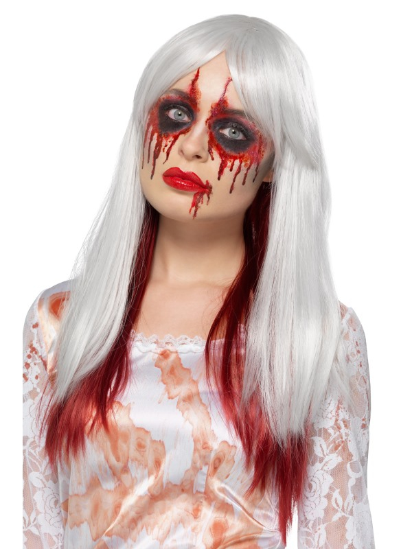 Combineer deze wit/rode Deluxe Blood Drip Ombre Pruik met een te gek kostuum uit onze Halloween categorie.Klik hier voor bijpassende schmink en nepbloed.
Heat Resistant/ Styleable