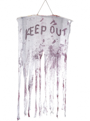 Hangbord Keep Out Bloody ter decoratie op een Halloweenfeest. 
Afm: 90x150cm 