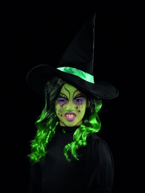 Creëer een mooi Heksenlook met deze Kids Witch Halloween Make Up Kit, op waterbasis bestaande uit  3 kleuren schmink, Stickers, Glitter, Krijt, Spons & Borstel.