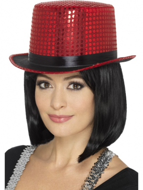 Rode Sequin hoed met lovertjes en afgezet met zwart lint voor een echt glamour effect.Ook verkrijgbaar in andere kleuren.
One Size/Unisex