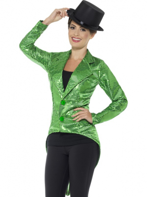 Deze geweldige GroeneTailcoat jacket met all over lovertjes geeft je dé ultieme Glamour look. Combineer deze jacket met andere Sequin artikelen in de Glamour categorie.