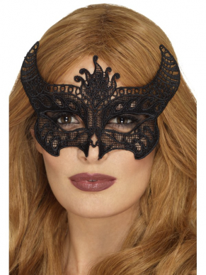  Maak jouw Duivels kostuum compleet met deze Zwarte Lace Filigree Devil Masker.