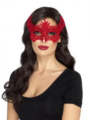 Rood Lace Filigree Devil Masker om uw Duivelskostuum compleet te maken.