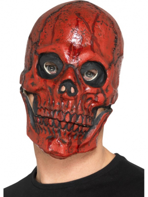 Rode Blood Skull Mask Foam Latex, Full Overhead met afneembare bewegende kaak.