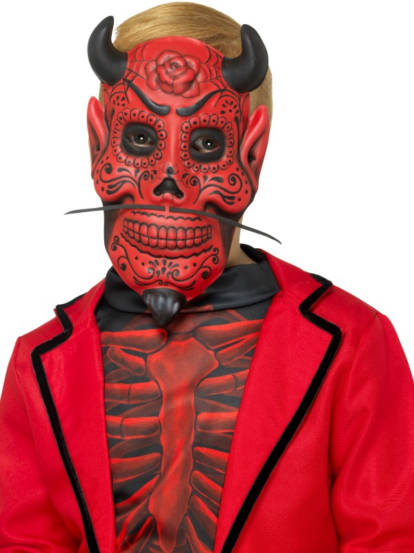 Rood/Zwarte Day of the Dead Devil Masker.
Kinder, EVA.