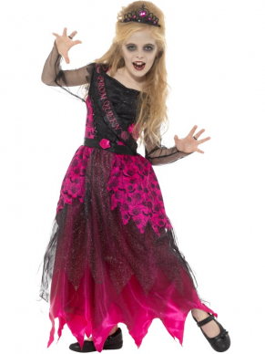 Steel de show tijdens Halloween met dit prachtige zwart/roze Deluxe Gothic Prom Queen Kostuum incl. Tiara.