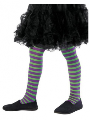 Kinder Groen/Paars Wicked Witch Panty voor Halloween.
One Size/4-9jaar.
