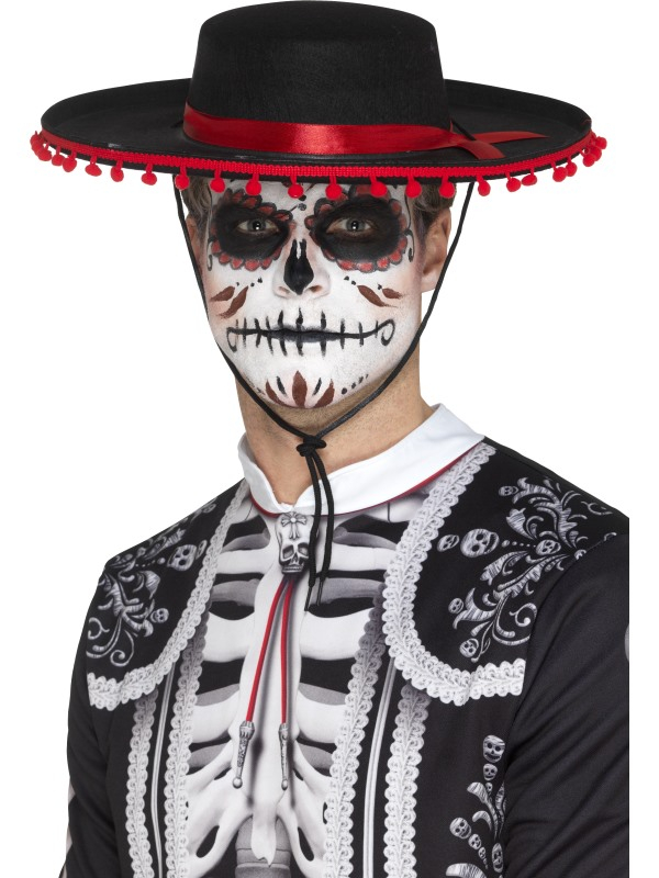 Maak jouw kostuum compleet met deze Zwart/Rode Day of the Dead Senor Hoed.