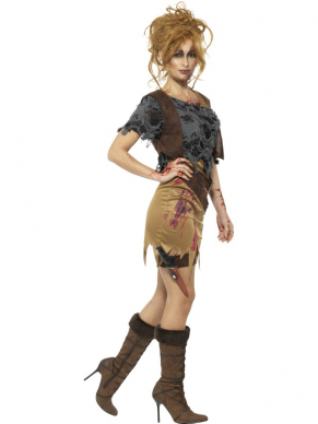 Ooit zo een Sexy Hunter gezien? Open de jacht tijdens Halloween met dit Deluxe Zombie Huntress Kostuum, bestaande uit een jurkje met shirt en een dolk in holster.Maak de Zombielook compleet met schmink.