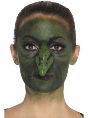 Met deze Zelfklevende Groene Foam Latex Witch Nose Prosthetic maak je jouw Heksenlook compleet.