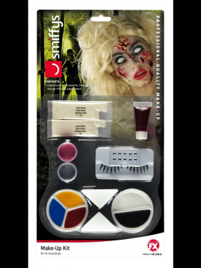 Maak jouw Zombie look helemaal compleet met deze Zombie Fairy Tale Make Up Kit, Aqua.Deze kit bestaat uit Multi-Gekleurde schmink, Wimpers, Edelstenen, Glitter, Bloed en een aplicator.