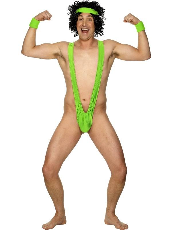 De ontzettende leuke Borat mankini, in de kleur lime groen. Leuk voor carnaval of een vrijgezellenfeestje. One size model (M/L)