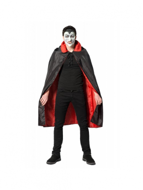 Zwart/Rode Dracula Cape voor Halloween.Maak je look compleet met tanden en schmink.