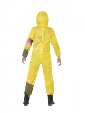 Toxic Waste Kostuum bestaande uit een gele Jumpsuit met Gasmasker.
