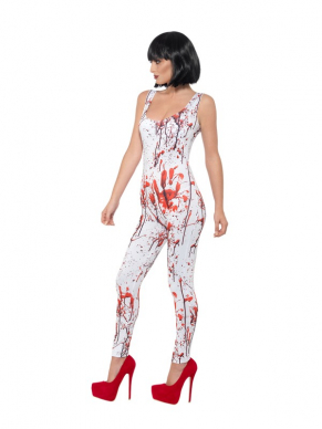Netjes maar toch Scary naar jouw Halloween Party? Dat kan met dit Fever Blood Splatter Kostuum,bestaande uit  een witte bodysuit met all over bloedspatten. Leuk te combineren met het Blood Drip Kostuum voor heren en ga als setje.