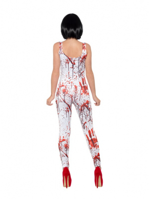 Netjes maar toch Scary naar jouw Halloween Party? Dat kan met dit Fever Blood Splatter Kostuum,bestaande uit  een witte bodysuit met all over bloedspatten. Leuk te combineren met het Blood Drip Kostuum voor heren en ga als setje.