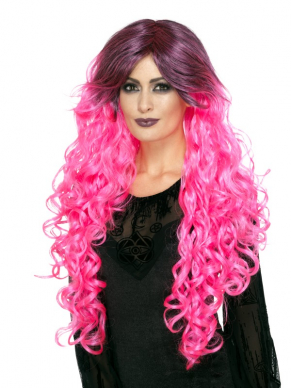 Een prachtige Gothic Glamour Pruik in de kleur Neon Pink met donkere aanzet. Ook verkrijgbaar in andere kleuren.
