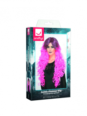 Een prachtige Gothic Glamour Pruik in de kleur Neon Pink met donkere aanzet. Ook verkrijgbaar in andere kleuren.