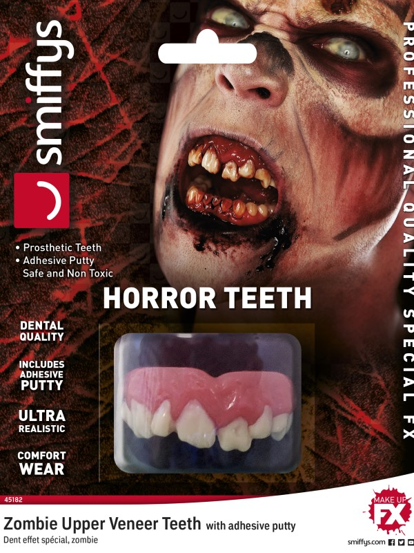 Horror Teeth, Zombie, White, with Upper Veneer Teeth, Fixing Plastic.