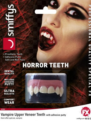  Horror Teeth, Vampire, White, with Upper Veneer Teeth, Fixing Plastic.