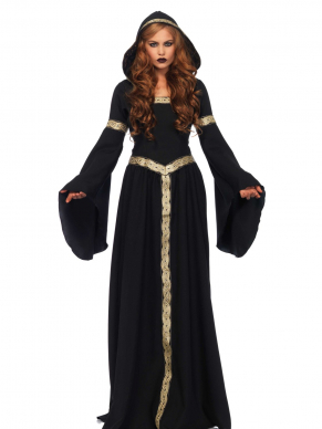 Pagan Heks Kostuum. Pagan Heks, lange mantel met hoofdkap, geborduurde Keltische versiering en lacing op de rug. Prachtig kostuum. Leg Avenue staat bekend om haar hoogwaardige stoffen en mooie details. 