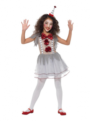 Ben je klaar met de afgezaagde standaard Clown Kostuums? Ga dan voor deze te gekke Vintage Clown Girl Kostuum. Dit kostuum bestaat uit een grijs/rode vintage jurk met haarband. Voor bijpassende schmink kunt u ook bij ons terecht.
