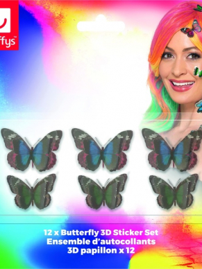 Butterfly 3D Sticker Set voor een finishing toutch.Set van 12 stickers, multi gekleurd.