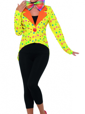 Gekleurde Clown Tailcoat Jacket voor Dames, Yellow.Bekijk hier onze gehele Clowns collectie.