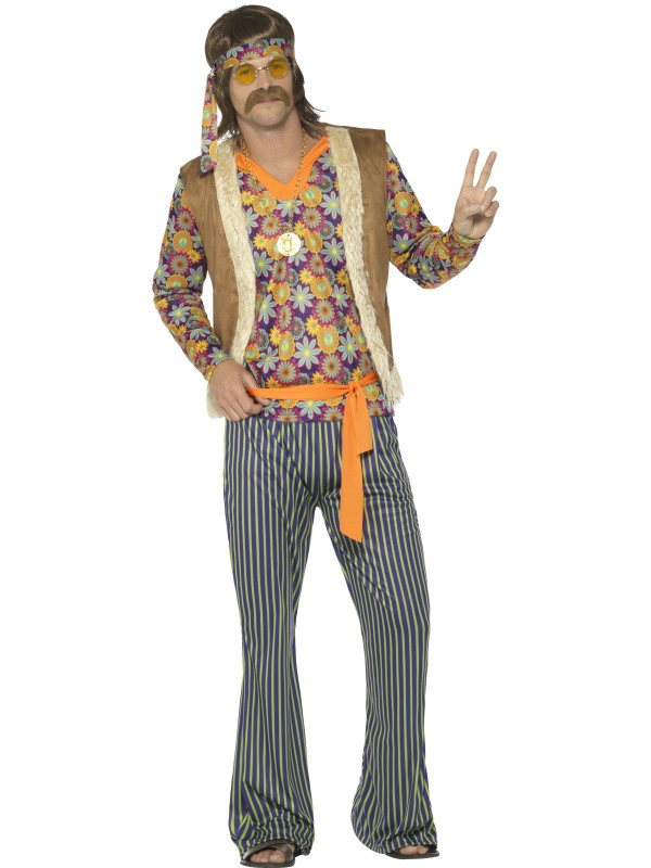 Creëer een echte Sixties look met dit 1960's Singer Kostuum, dit kostuum betsaat uit een multi-gekleurde Top, gilet, broek, riem en hoofdband.Bekijk hier onze gehele Hippie Collectie.