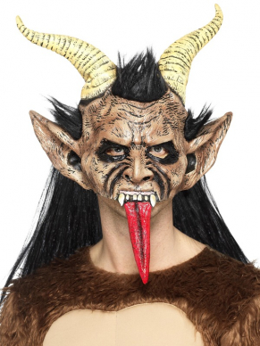 Beast / Krampus Demon Masker met haar en hoorns, dit masker gaat over het hele hoofd.Leuk te combinerne met het Beast/Krampus Demon Kostuum.
Latex