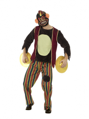 Deluxe Clapping Monkey Toy Kostuum, bestaande uit een top met broek een masker en bekkens.