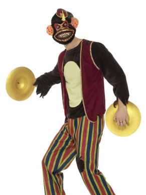 Deluxe Clapping Monkey Toy Kostuum, bestaande uit een top met broek een masker en bekkens.