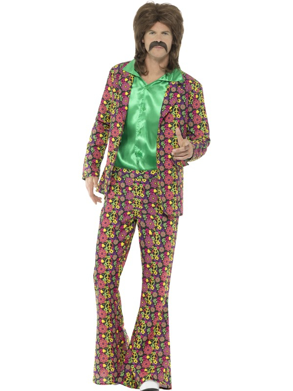 Steel de show tijdens een Sixties Party met dit geweldige multi-gekleurde 60s Psychedelic CND Pak, bestaande uit een jasje en broek met uitlopende pijpen. Bekijk hier onze Sixties Blouses in verschillende leuke kleurtjes om jouw Hippie look compleet te maken.
