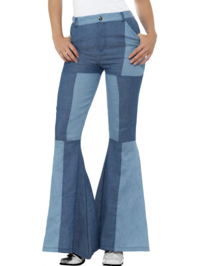 70s Deluxe Flared Trousers, Ladies, Blue, Patchwork Denim. Bekijk hier de gehele Seventies collectie.
