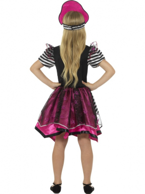 Steel de show met dit Perfect Pirate Girl Kostuum, dit kostuum bestaat uit een zwart met roze jurk en bijpassende Piraten hoed. Leuk voor Carnaval.