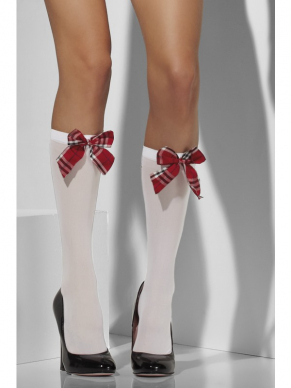 Witte Opaque Knee High Kousen met strikjes,  leuk te combineren met onze School Girl Kostuums.