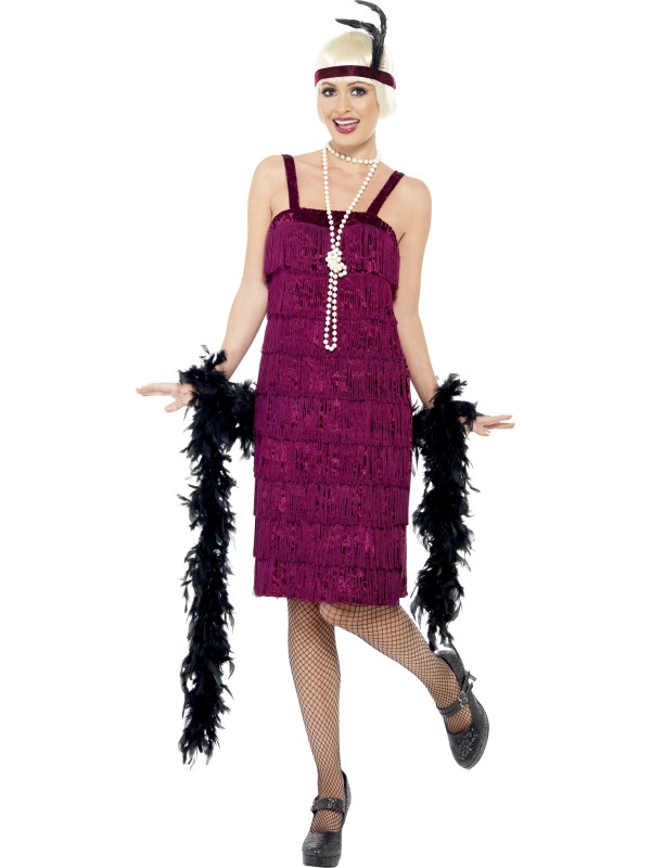 Waan je in de jaren 20 met deze prachtige Jazz Flapper Dress in het Burgundy Rood. De hoofdband van de foto word bijgeleverd. Maak je look af met een mooie bijpassende pruik, boa, panty, ketting en sigarettenhouder