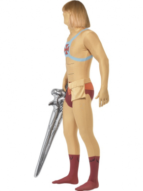 He-Man Second Skin met opblaasbare zwaard en heuptasje.