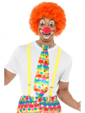 Grote neon kleurige Clowns Stropdas met stippen en strepen, Leuk te combineren met andere items uit onze Clowns Collectie.