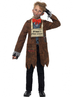 David Walliams Deluxe Mr Stink Kostuum, bestaande uit een jasje met geluidskaart, mock vest, shirt, strik, wandelstok, bril, en vingerloze handschoenen. Kortom met dit kostuum ben je in één keer klaar. 