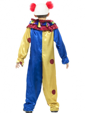 Goosebumps The Clown Kostuum, Multi-Gekleurde Jumpsuit met  Latex Masker/Pruik en een rode neus. Met dit kostuum ben je in één keer klaar voor Carnaval of een ander Themafeestje.