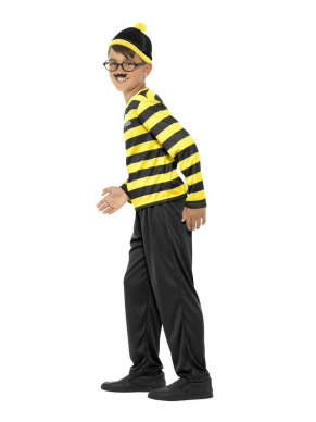 Where's Wally Odlaw Kostuum, bestaande uit een zwart/geel gestreept shirt zwarte broek, hoedje, snor en bril. Kortom met dit kostuum ben je in één keer klaar. Bekijk ook onze andere Where's Wally Kostuums.