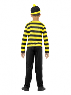Where's Wally Odlaw Kostuum, bestaande uit een zwart/geel gestreept shirt zwarte broek, hoedje, snor en bril. Kortom met dit kostuum ben je in één keer klaar. Bekijk ook onze andere Where's Wally Kostuums.