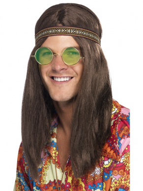 Maak jouw Hippielook compleet met dit Hippie setje bestaande uit een hoofdband, bril en ketting.