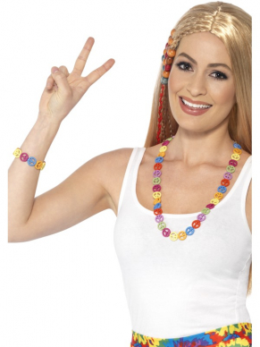Met dit leuke Hippie Peace Sign Setje bestaande uit een Multi-Gekleurde ketting en armband maak je jouw Hippielook compleet.